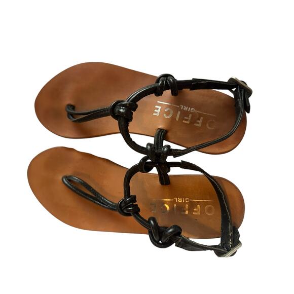 Office Girl Black Leather Thong Sandals - Picture 3 of 7